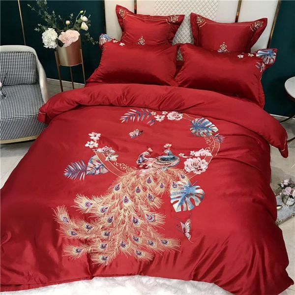 bedding sets luxury chinese wedding style peacock flowers embroidery satin silk cotton set duvet cover flat/fitted sheet pillowcases
bedding sets luxury chinese wedding style peacock flowers embroidery satin silk cotton set duvet cover flat/fitted sheet pillowcases