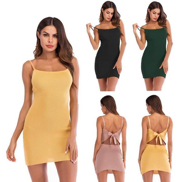 casual dresses women solid color slip slash neck a-line dress backless bow clothes summer knitted garments holiday, Black;gray
casual dresses women solid color slip slash neck a-line dress backless bow clothes summer knitted garments holiday, Black;gray