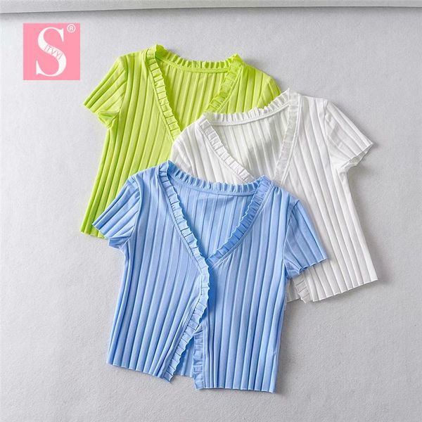 spring summer lady streetwear crop v-neck short-sleeve cotton fluorescent green cardigan women's knits & tees, White
spring summer lady streetwear crop v-neck short-sleeve cotton fluorescent green cardigan women's knits & tees, White