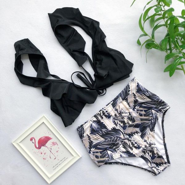 women's swimwear ztvitality black ruffles bikini 2021 arrival print bikinis bandage high waist women swimsuit brazilian biquini, White;black
women's swimwear ztvitality black ruffles bikini 2021 arrival print bikinis bandage high waist women swimsuit brazilian biquini, White;black