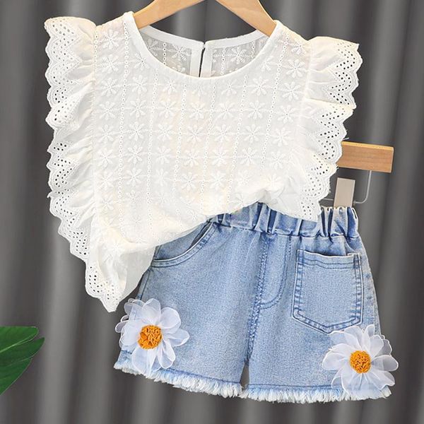 clothing sets 2021 summer denim shorts 2pcs three-dimensional flower decoration kid clothes girl children, White
clothing sets 2021 summer denim shorts 2pcs three-dimensional flower decoration kid clothes girl children, White