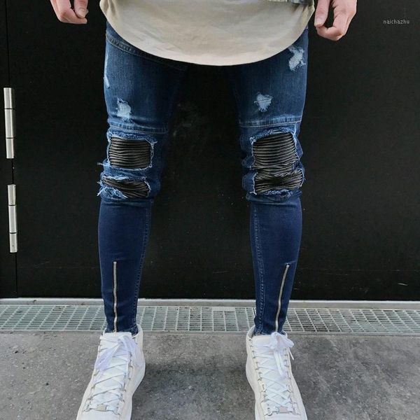 men's jeans 2021 european and american skinny badge trendy knee ripped zipper denim trousers, Blue
men's jeans 2021 european and american skinny badge trendy knee ripped zipper denim trousers, Blue