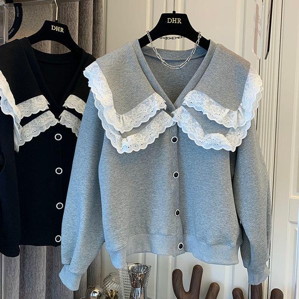 women's jackets retro double layer lace ruffled doll collar sportswear female korean version loose casual v-neck navy wind 2021, Black;brown
women's jackets retro double layer lace ruffled doll collar sportswear female korean version loose casual v-neck navy wind 2021, Black;brown