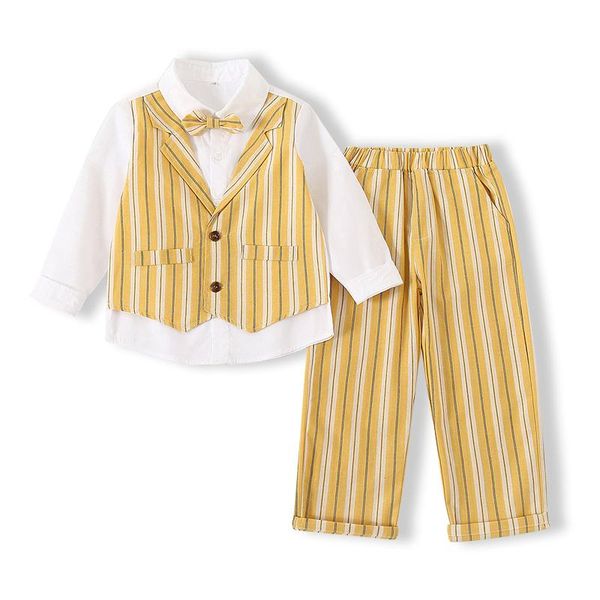 kimocat boy gentleman suit spring, striped fake vest long-sleeved shirt + bow tie trousers, children's party clothing 3-6 y sets, White
kimocat boy gentleman suit spring, striped fake vest long-sleeved shirt + bow tie trousers, children's party clothing 3-6 y sets, White
