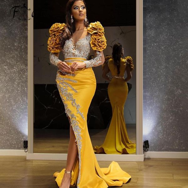 party dresses mustard yellow african satin prom 3d appliques lace mermaid evening dress puffy long sleeves vestidos de fiesta, White;black
party dresses mustard yellow african satin prom 3d appliques lace mermaid evening dress puffy long sleeves vestidos de fiesta, White;black