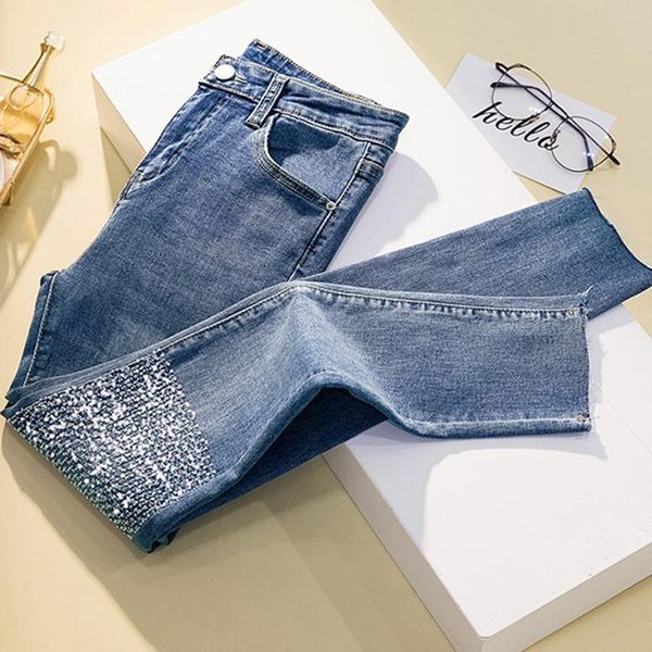 spring autumn korean nine-point pants diamond-studded jeans female high waist stretch slim trousers femme 4xl women's, Blue
spring autumn korean nine-point pants diamond-studded jeans female high waist stretch slim trousers femme 4xl women's, Blue