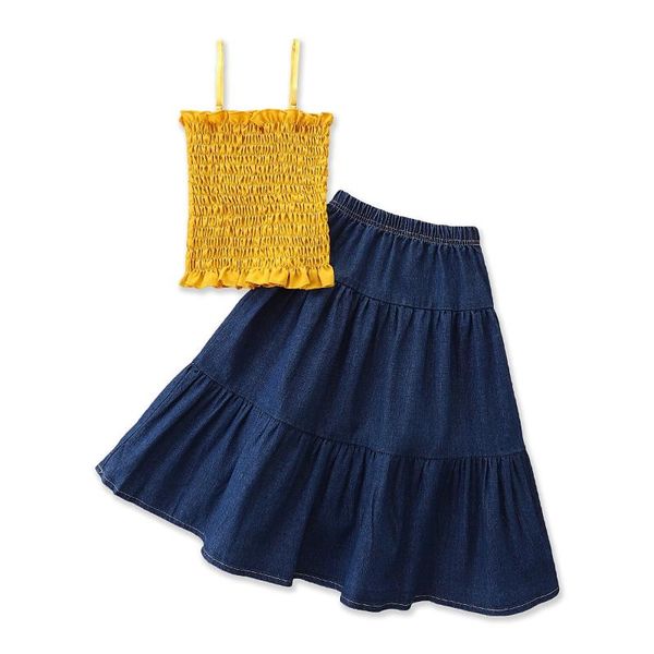 fashion children clothing set summer kid baby girl clothes outfit solid bandage sleeveless vest denim skirt 2pcs sets, White
fashion children clothing set summer kid baby girl clothes outfit solid bandage sleeveless vest denim skirt 2pcs sets, White