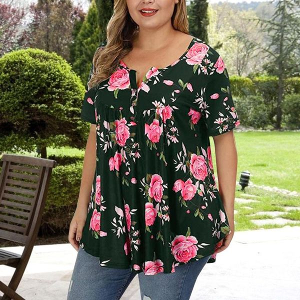 women's t-shirt plus size floral v neck button up tunic ruffle flowy short sleeve shirts vintage o clothing, White
women's t-shirt plus size floral v neck button up tunic ruffle flowy short sleeve shirts vintage o clothing, White