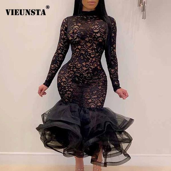 casual dresses elegant lace crochet flower ruffle trumpet dress autumn turtleneck hollow out women long sleeve clubnight party, Black;gray 
casual dresses elegant lace crochet flower ruffle trumpet dress autumn turtleneck hollow out women long sleeve clubnight party, Black;gray