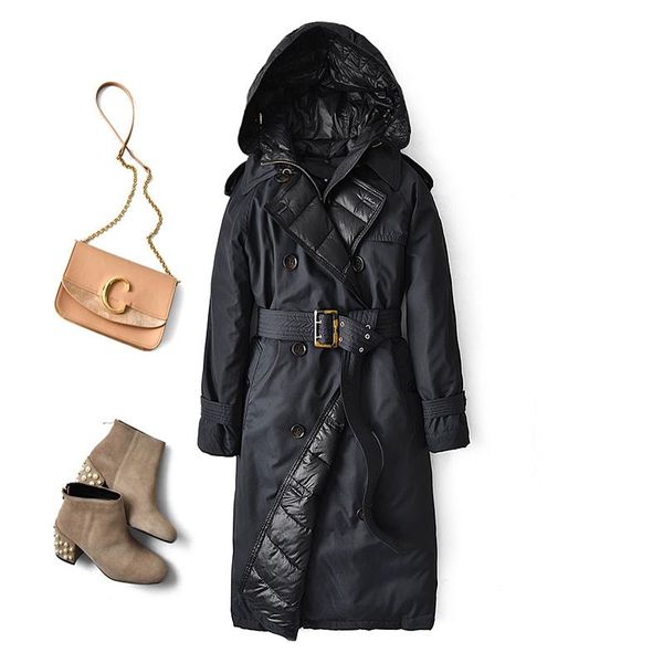 women's down & parkas fmfssom winter 90% white duck jacket women hooded long parka coat warm thick belt british style khaki out, Black
women's down & parkas fmfssom winter 90% white duck jacket women hooded long parka coat warm thick belt british style khaki out, Black