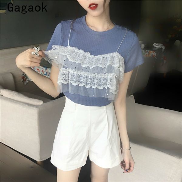 women high street patchwork t-shirt summer o-neck lace tee slim sweet casual wild fashion korean pullover 210531, White
women high street patchwork t-shirt summer o-neck lace tee slim sweet casual wild fashion korean pullover 210531, White