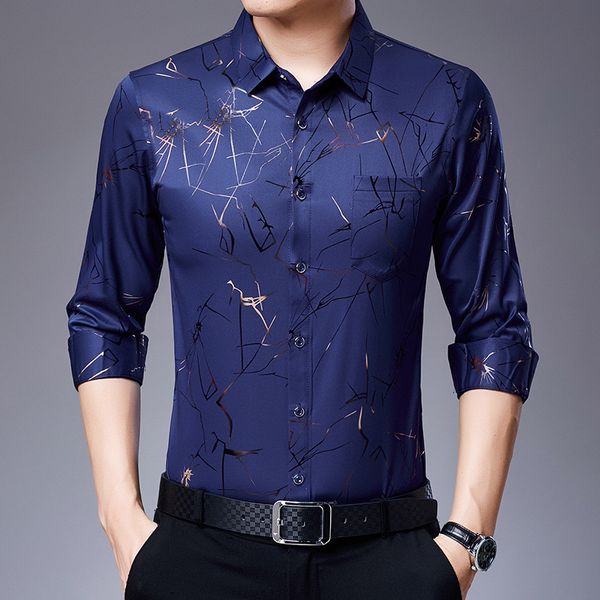 2021 spring and autumn men's long sleeve ice silk posensitive sliding material dign color inch shirt earth, Black 
2021 spring and autumn men's long sleeve ice silk posensitive sliding material dign color inch shirt earth, Black
