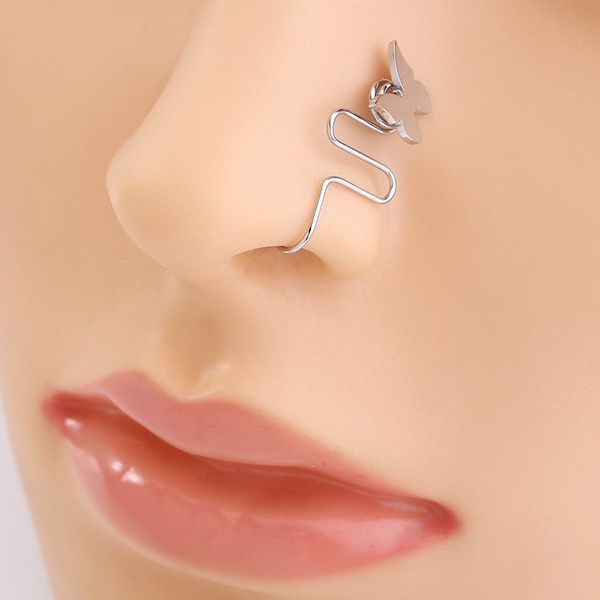 new non perforated stainless steel ring hand wound butterfly clip nail nose ornament, Silver
new non perforated stainless steel ring hand wound butterfly clip nail nose ornament, Silver