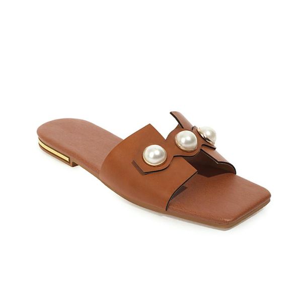 ladies summer outside modern slippers for women flats synthetic leather brown pearl square peep toe fashion, Black
ladies summer outside modern slippers for women flats synthetic leather brown pearl square peep toe fashion, Black