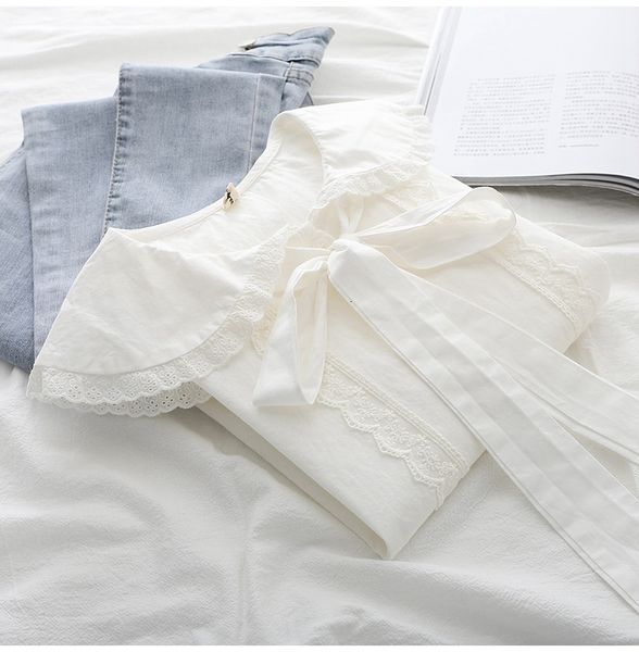 women's blouses & shirts preppy style lace lacing patchwork sweet sash bow peter pan collar white shirt blouse mk4u
women's blouses & shirts preppy style lace lacing patchwork sweet sash bow peter pan collar white shirt blouse mk4u