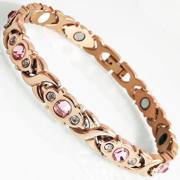 link, chain women's rose gold stainless steel pink cubic zirconia crystal hand bracelets healthy magnetic therapy bangle ladies jewelry, Black
link, chain women's rose gold stainless steel pink cubic zirconia crystal hand bracelets healthy magnetic therapy bangle ladies jewelry, Black