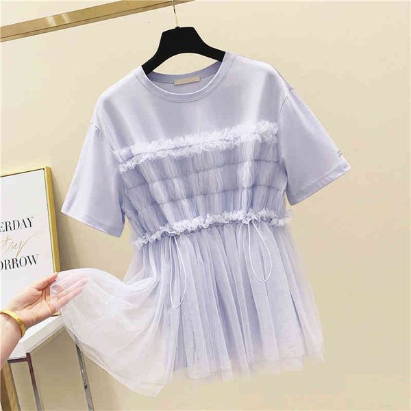 t shirt mesh tshirt women summer crew neck short sleeve gauze joint pleat drawstring waist t-shirt ladies tee student t, White
t shirt mesh tshirt women summer crew neck short sleeve gauze joint pleat drawstring waist t-shirt ladies tee student t, White