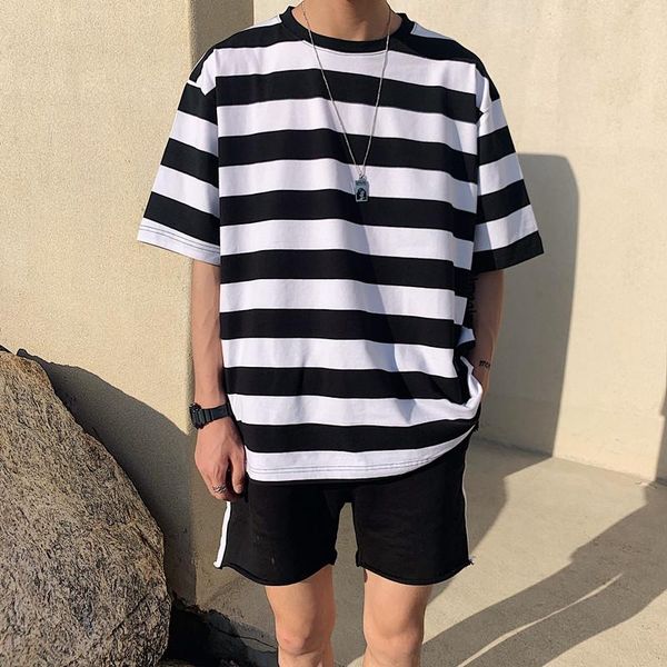 men's short sleeve t-shirt explosions large 2021 summer multicolor loose stripes casual t-shirts, White;black
men's short sleeve t-shirt explosions large 2021 summer multicolor loose stripes casual t-shirts, White;black