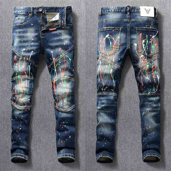 american streetwear fashion men jeans painted designer slim fit elastic punk trousers spliced biker homme hip hop pants 210716, Blue
american streetwear fashion men jeans painted designer slim fit elastic punk trousers spliced biker homme hip hop pants 210716, Blue