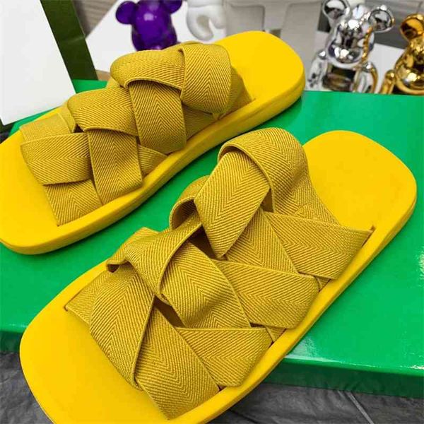 rome 2021 summer new achiko same knitting flat slippers beach shoes women's wear fashionable sandals, Black