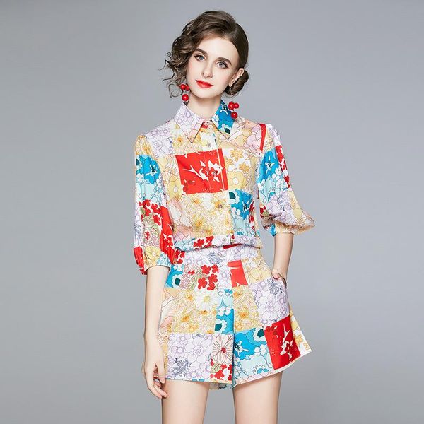 women's tracksuits summer suit european casual style lapel stitching square print blouse + high-waist wide-leg shorts female sets x298, Gray
women's tracksuits summer suit european casual style lapel stitching square print blouse + high-waist wide-leg shorts female sets x298, Gray