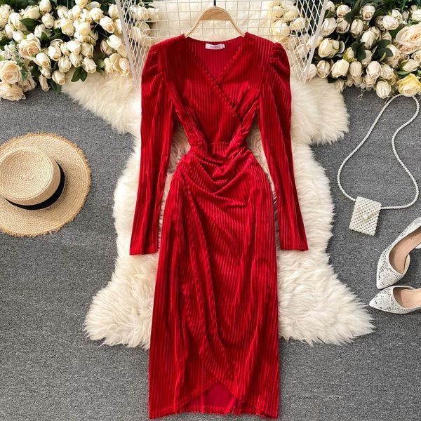 women vintage velvet dress autumn design ruched v neck long sleeve slim dresses korean elegant irregular a-line dress1, Black;gray
women vintage velvet dress autumn design ruched v neck long sleeve slim dresses korean elegant irregular a-line dress1, Black;gray