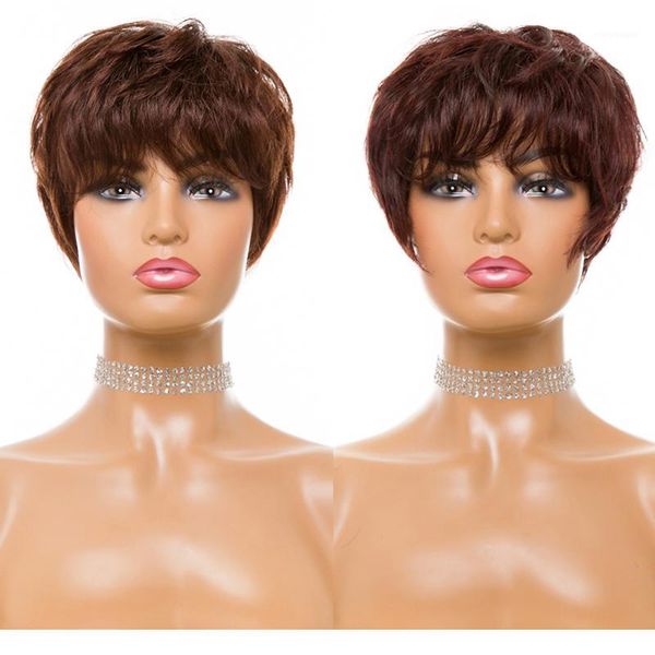 short cut straight hair wig 70% peruvian remy human full wigs for women brown red color with bangs wig1, Black
short cut straight hair wig 70% peruvian remy human full wigs for women brown red color with bangs wig1, Black