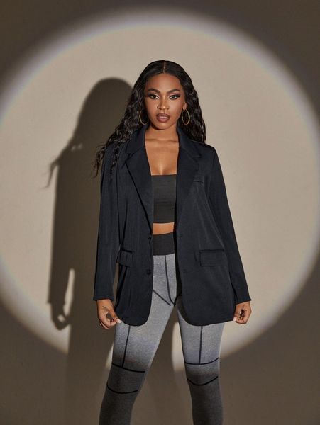 single breasted flap detail blazer a3ce#, White;black
