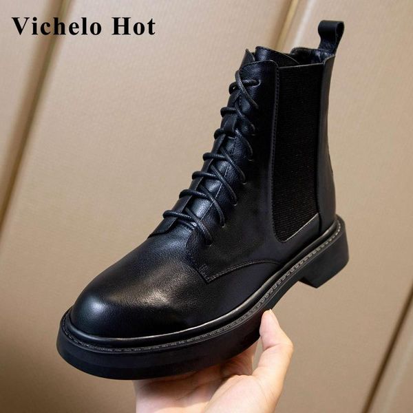 boots vichelo genuine leather round toe med heel riding british style young lady streetwear fashion lace up ankle l97, Black
boots vichelo genuine leather round toe med heel riding british style young lady streetwear fashion lace up ankle l97, Black