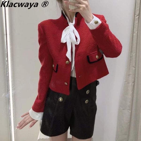 women's suits & blazers klacwaya jacket red textured tweed blazer vintage o neck jackets for women 2021 autumn female cropped coat, White;black
women's suits & blazers klacwaya jacket red textured tweed blazer vintage o neck jackets for women 2021 autumn female cropped coat, White;black