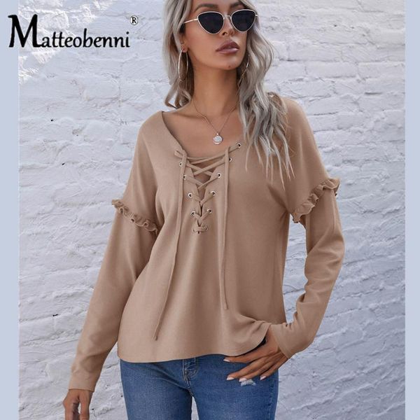 women's t-shirt fashion ribbed knitted deep v-neck hollow out ruffles long sleeve autumn elegant casual streetwear women solid top, White
women's t-shirt fashion ribbed knitted deep v-neck hollow out ruffles long sleeve autumn elegant casual streetwear women solid top, White