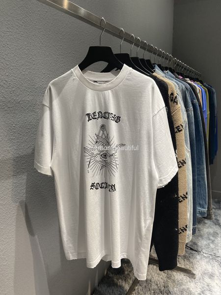 women's t-shirt spring and summer high version b family angel eye sanskrit print pullover round neck loose casual men's women', White
women's t-shirt spring and summer high version b family angel eye sanskrit print pullover round neck loose casual men's women', White