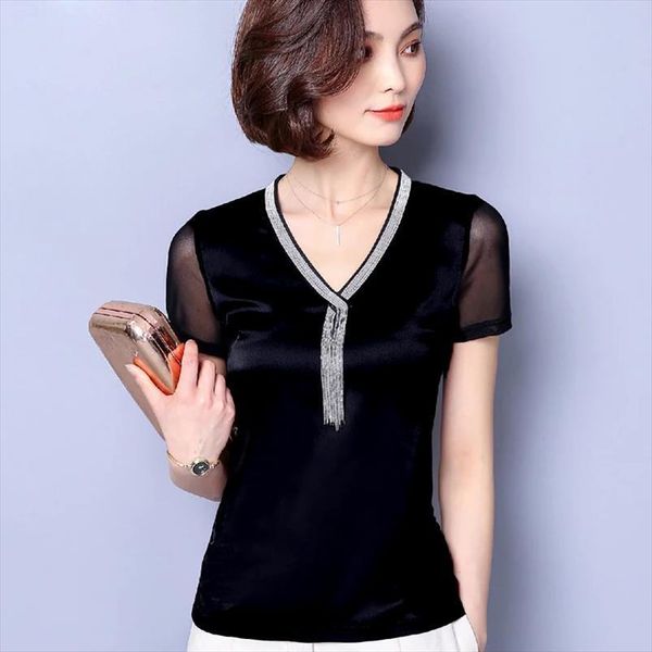 spring summer style mesh womens shirts patchwork casual short sleeve v neck tassel decor blusas dd8145, White
spring summer style mesh womens shirts patchwork casual short sleeve v neck tassel decor blusas dd8145, White