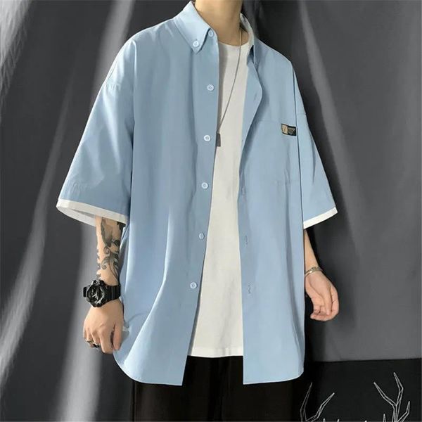 men's casual shirts solid sky blue shirt men oversize high street japan basic short sleeve loose summer punk harajuku, White;black
men's casual shirts solid sky blue shirt men oversize high street japan basic short sleeve loose summer punk harajuku, White;black