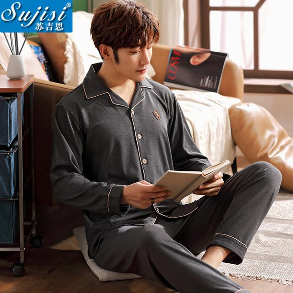 men's sleepwear new spring 2 pieces long-sleeved pajamas set men cotton lapel solid color casual plus size home clothing 3xl pijam, Black;brown
men's sleepwear new spring 2 pieces long-sleeved pajamas set men cotton lapel solid color casual plus size home clothing 3xl pijam, Black;brown