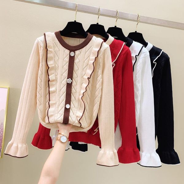 women's sweaters pullover fall/winter 2021 korean style loose outer wear all-match ruffled long-sleeved sweater top, White;black
women's sweaters pullover fall/winter 2021 korean style loose outer wear all-match ruffled long-sleeved sweater top, White;black