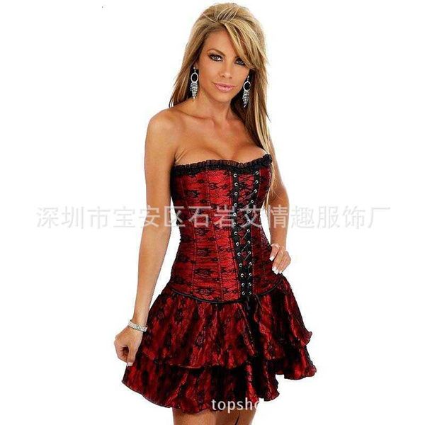 waist tummy shaper 8643 women's large lace corset + skirt set