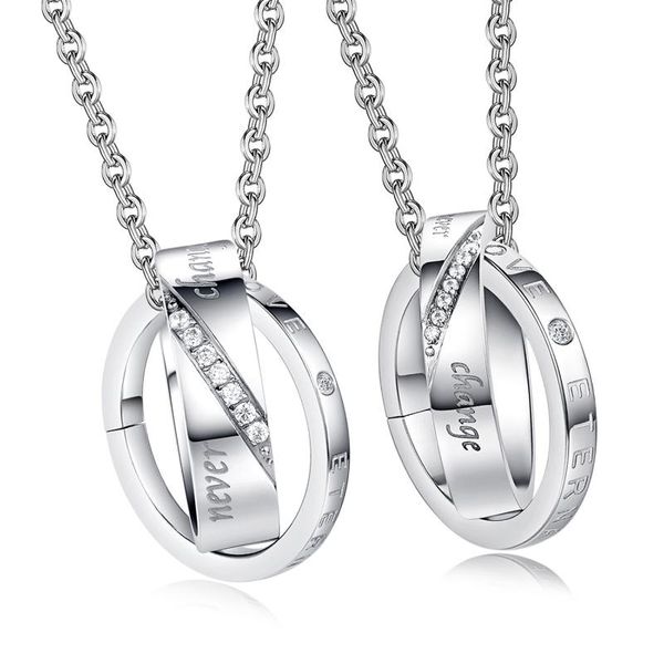 pendant necklaces couple necklace stainless steel crystal double circle for lovers women men, Silver
pendant necklaces couple necklace stainless steel crystal double circle for lovers women men, Silver