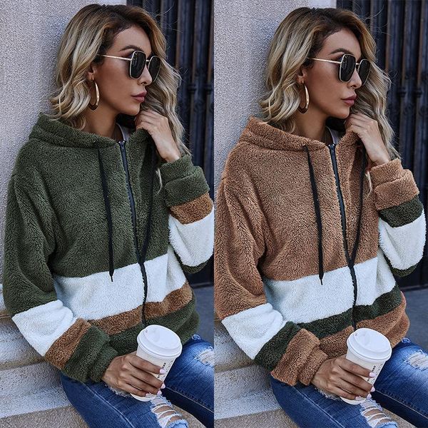 women's jackets 2021 european and american clothing autumn winter stitching zipper teddy plush hooded coat for women, Black;brown
women's jackets 2021 european and american clothing autumn winter stitching zipper teddy plush hooded coat for women, Black;brown