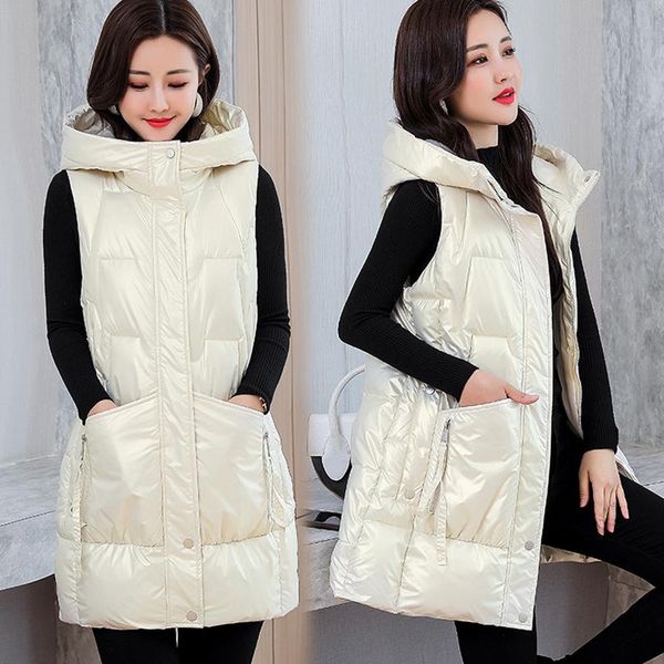 women's vests winter for women oversize hooded vest korean style glossy sleeveless long woman streetwear outerwear waistcoat, Black;white
women's vests winter for women oversize hooded vest korean style glossy sleeveless long woman streetwear outerwear waistcoat, Black;white