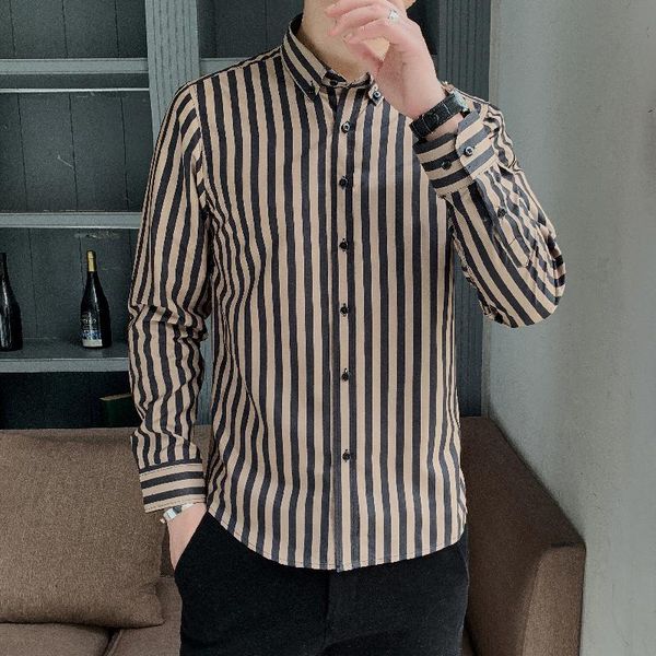 men's casual shirts high-quality european and american style striped printed shirt long sleeve slim fit business party, White;black
men's casual shirts high-quality european and american style striped printed shirt long sleeve slim fit business party, White;black