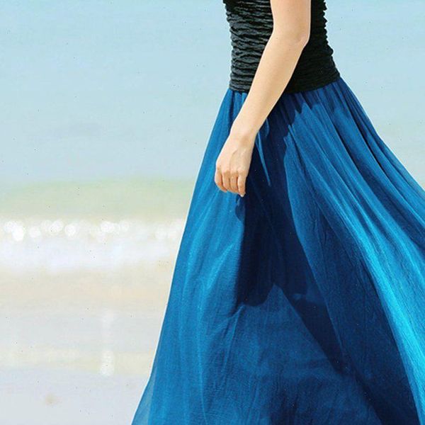 women skirts boho double layer chiffon long maxi skirt beach casual summer ladies solid color, Black 
women skirts boho double layer chiffon long maxi skirt beach casual summer ladies solid color, Black