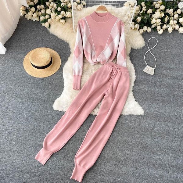 women's two piece pants autumn suit temperament stand-up collar was thin loose high waist corset trousers knitted two-piece kk1374, White
women's two piece pants autumn suit temperament stand-up collar was thin loose high waist corset trousers knitted two-piece kk1374, White