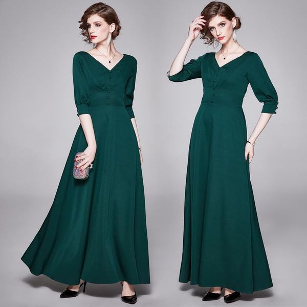 women spring summer elegant casual maxi dress long party robe femme vintage v-neck designer green vestidos dresses, Black;gray
women spring summer elegant casual maxi dress long party robe femme vintage v-neck designer green vestidos dresses, Black;gray