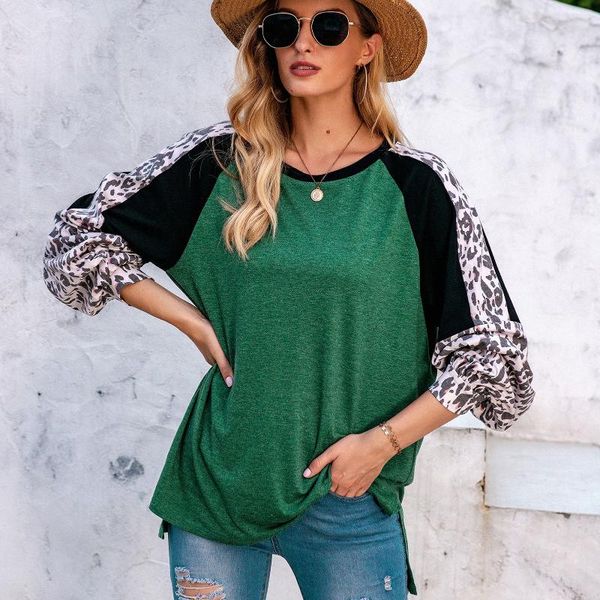women's t-shirt spring autumn women leopard print spliced t shirt o neck lantern sleeves loose casual tunic shirts, White
women's t-shirt spring autumn women leopard print spliced t shirt o neck lantern sleeves loose casual tunic shirts, White