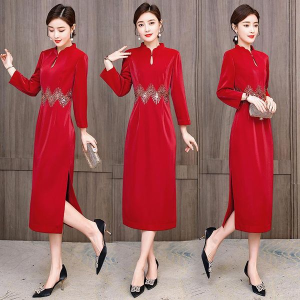 ethnic clothing in 2021, the fashion mom reception improved qipao dress like her mother-in-law big yards, Red
ethnic clothing in 2021, the fashion mom reception improved qipao dress like her mother-in-law big yards, Red