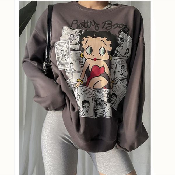 women's hoodies & sweatshirts 2021 autumn winter clothes loose casual cartoon gray crewneck sweatshirt cotton long sleeve pullovers str, Black
women's hoodies & sweatshirts 2021 autumn winter clothes loose casual cartoon gray crewneck sweatshirt cotton long sleeve pullovers str, Black