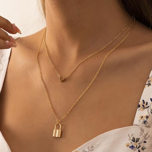 pendant necklaces punk multi layer love lock choker necklace for women fashion gold color heart chain boho 2021 trend jewelry, Silver
pendant necklaces punk multi layer love lock choker necklace for women fashion gold color heart chain boho 2021 trend jewelry, Silver