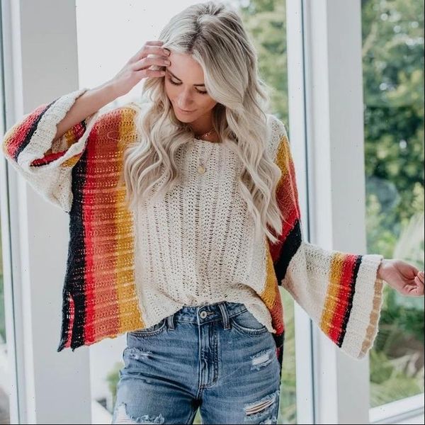 women sweaters white knit sweater stripe autumn oversized jumper flare sleeve boho loose vintage pullovers rainbow, White;black
women sweaters white knit sweater stripe autumn oversized jumper flare sleeve boho loose vintage pullovers rainbow, White;black