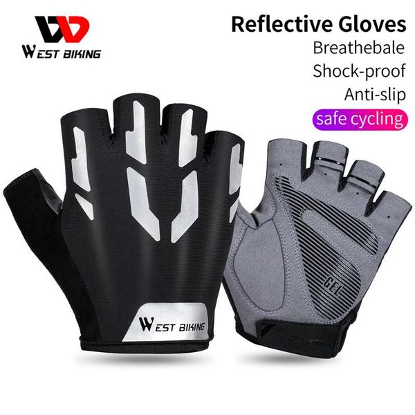 reflective cycling gloves half finger shockproof wear resistant breathable mtb bicycle men women sports bike equipment, Black 
reflective cycling gloves half finger shockproof wear resistant breathable mtb bicycle men women sports bike equipment, Black